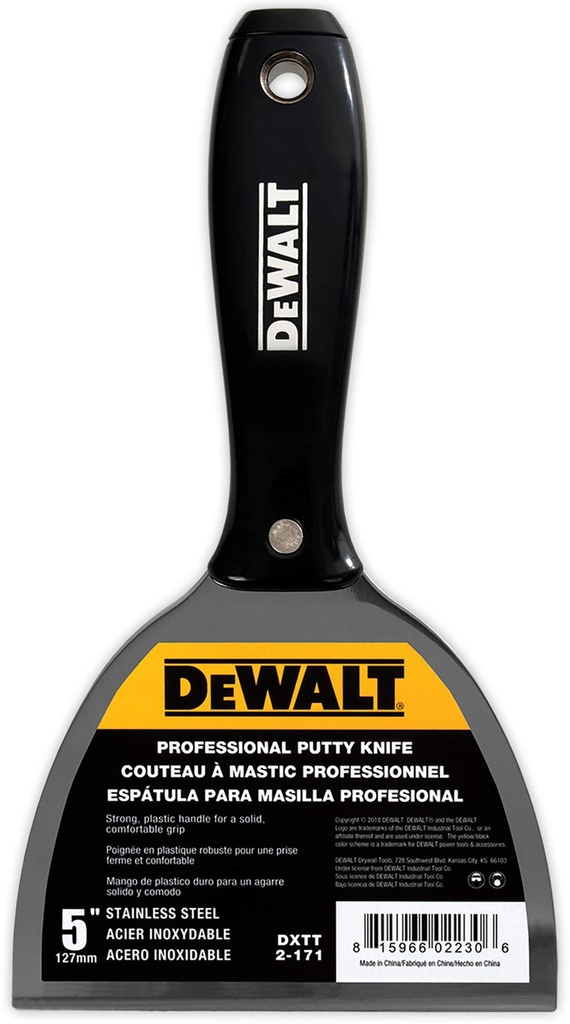 DeWalt® Stainless Steel Plastic Handle Putty Knife – 5”